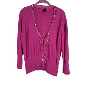 Cotton Beaded Sequin Cardigan XL Pink Boho Western Preppy Resort Classic Retro